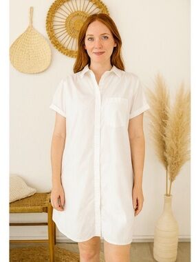 Anthropologie Cloth & Stone Short Sleeve White Button Down Shirt Dress medium